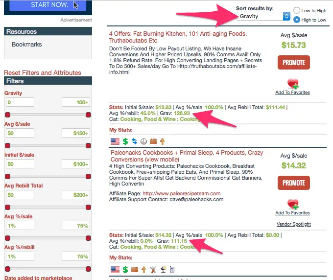 ClickBank product gravity