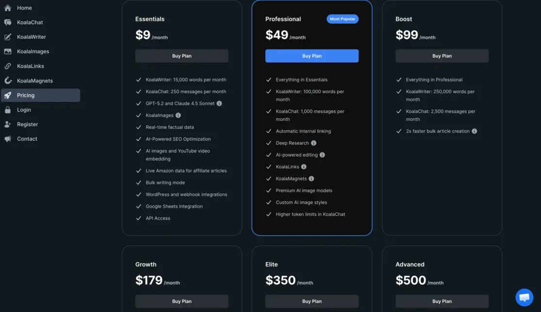 KoalaWriter Pricing Plans