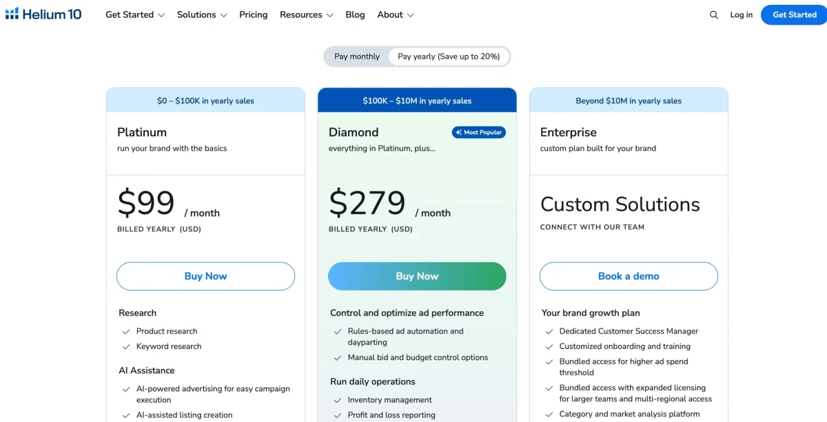 Helium 10 Pricing Plans