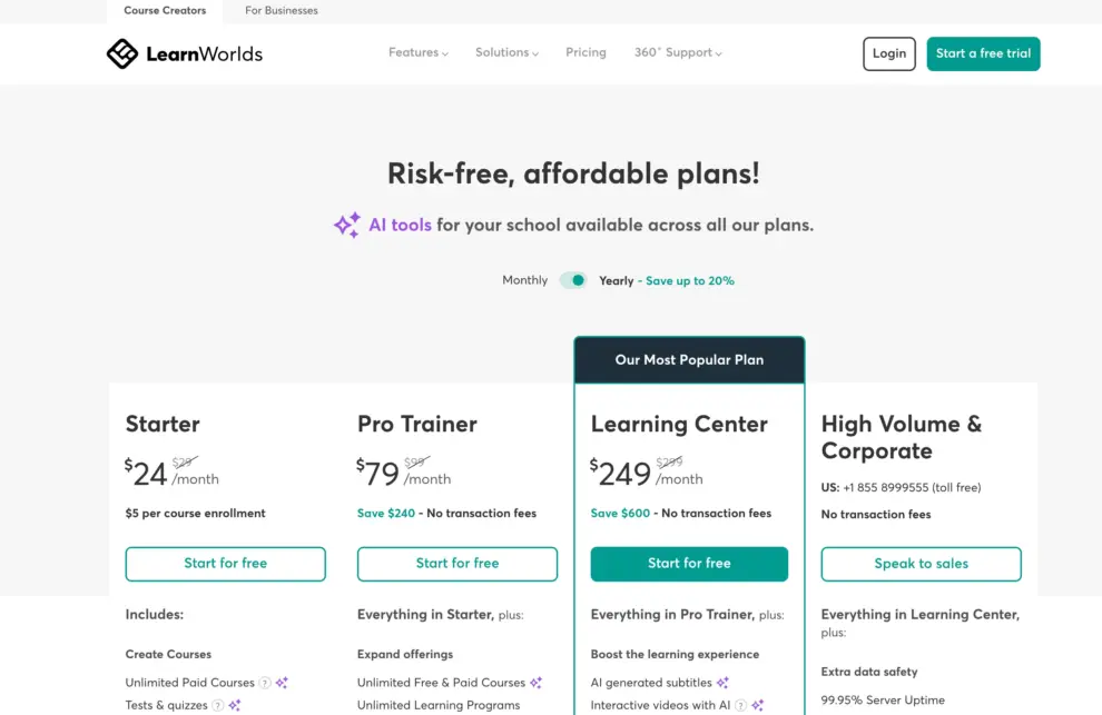 How Much Does LearnWorlds Cost?