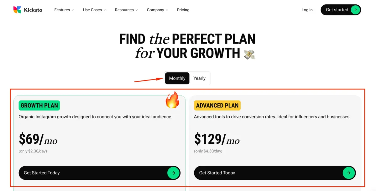 Kicksta Pricing- Monthly Plans