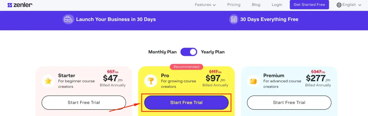 Start Free Trial with Zenler