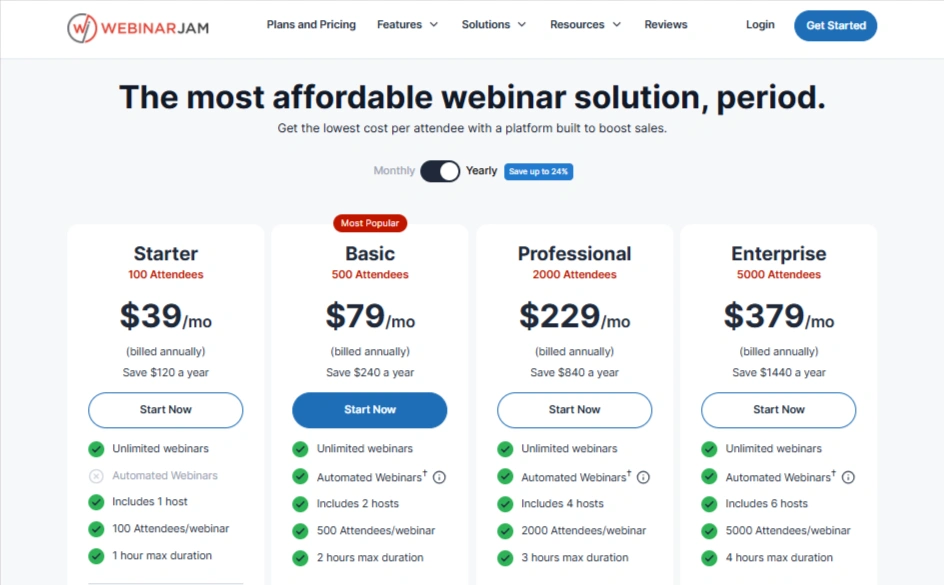 WebinarJam-Pricing Plans