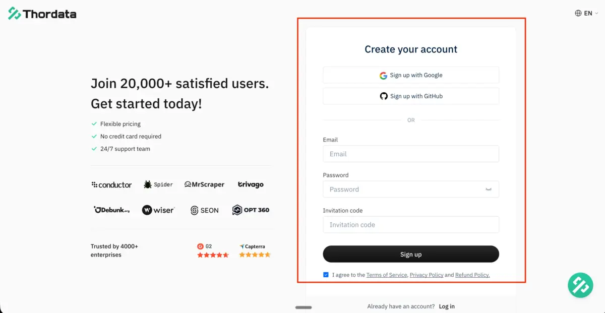 Create your THORDATA account