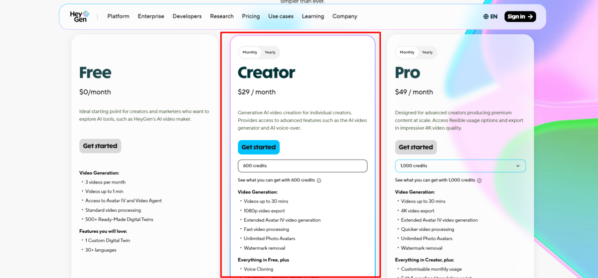 Hygen Creator plan