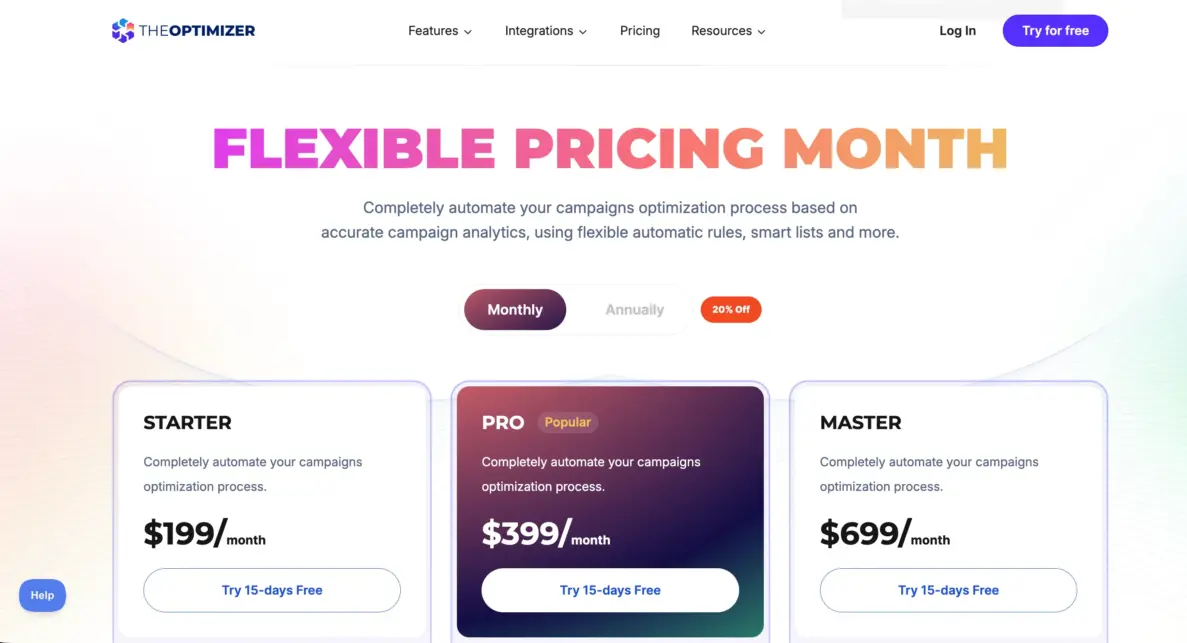TheOptimizer Mobile Pricing