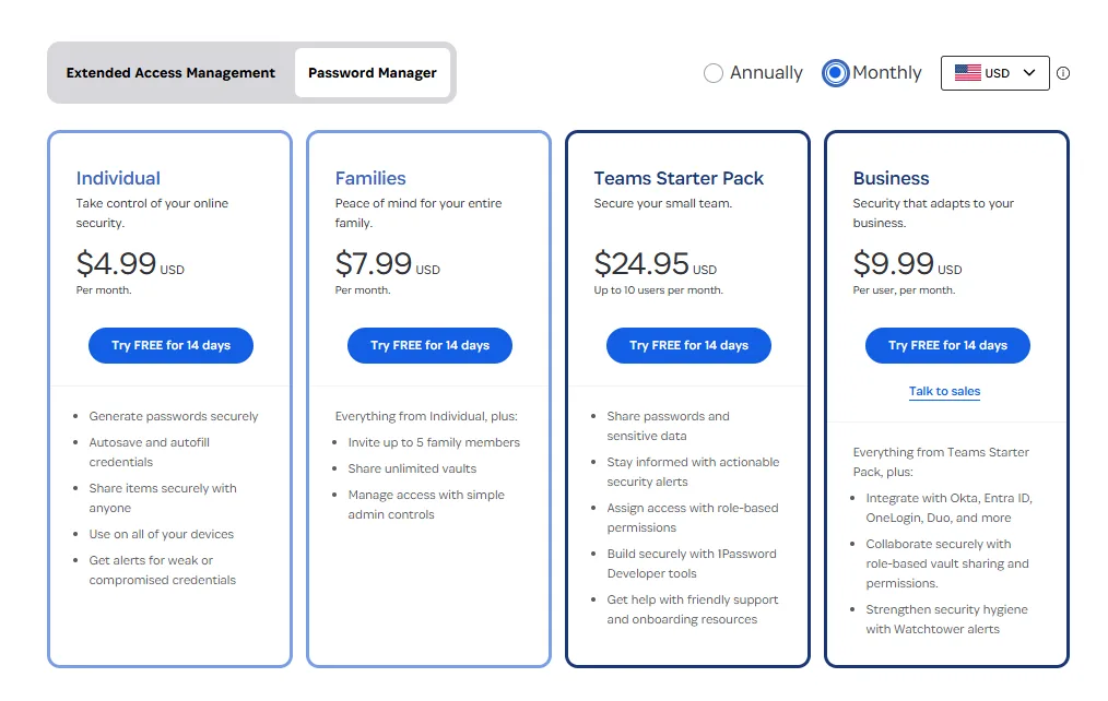 1Password pricing