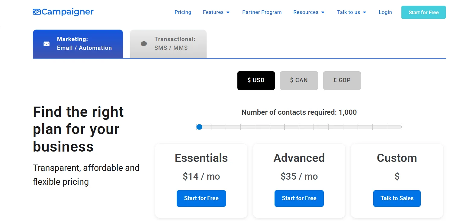 Campaigner pricing