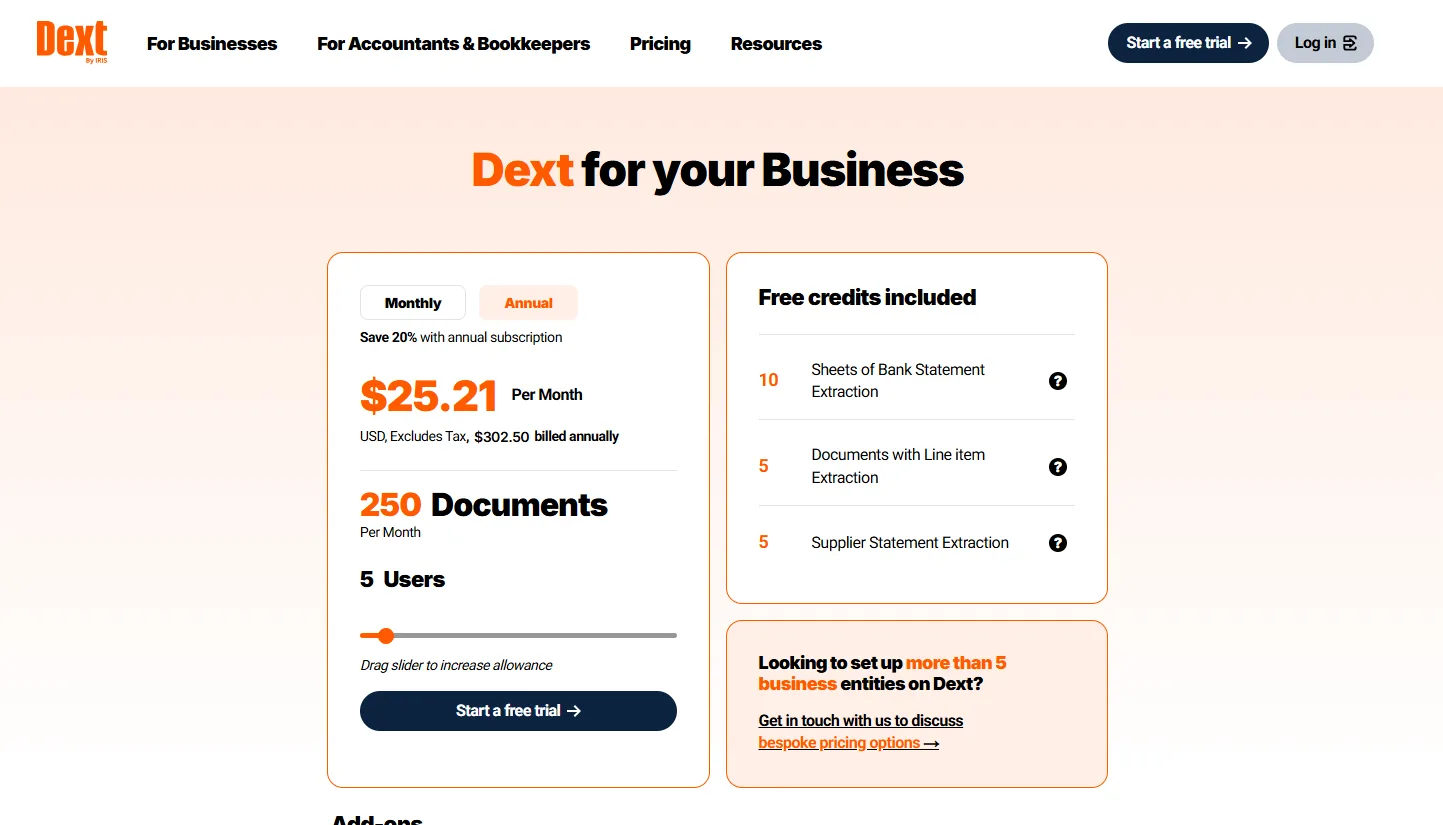 dext business pricing