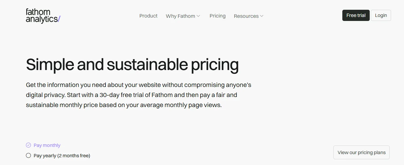 fathom analytics pricing