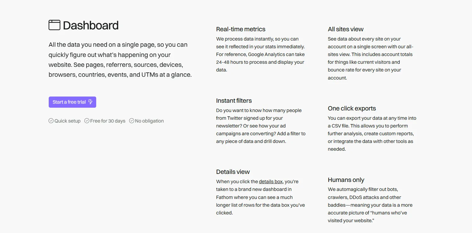 fathom analytics features