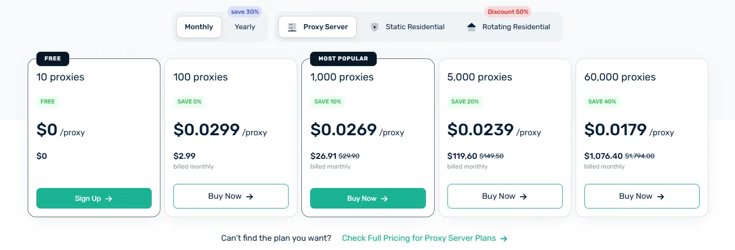 webshare pricing