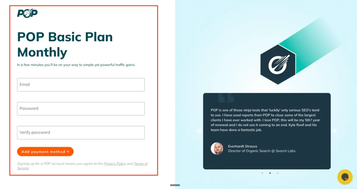 Create your account with PageOptimizer Pro