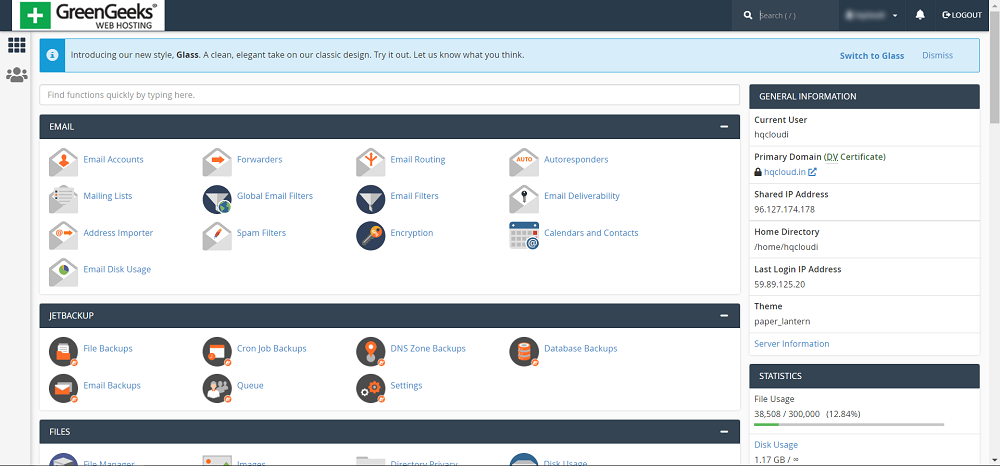 greengeeks-cpanel-overview