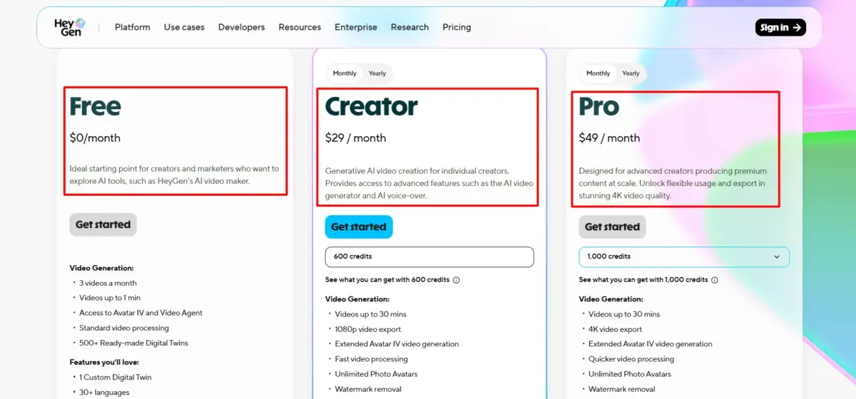 HeyGen Pricing