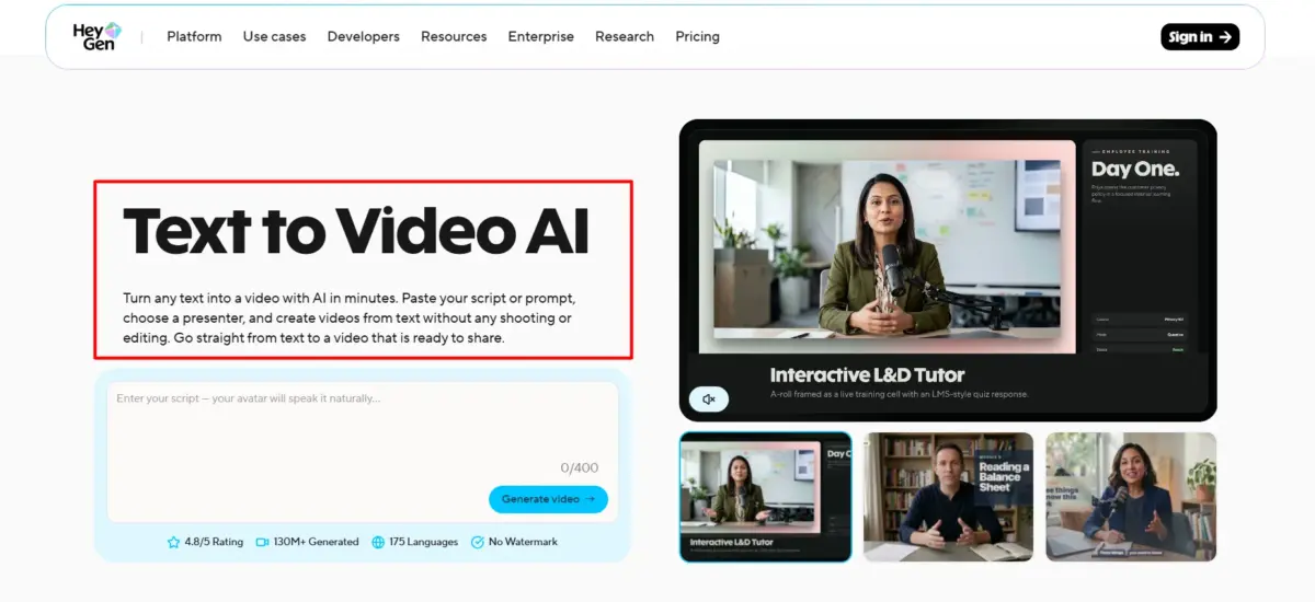 HeyGen text to video