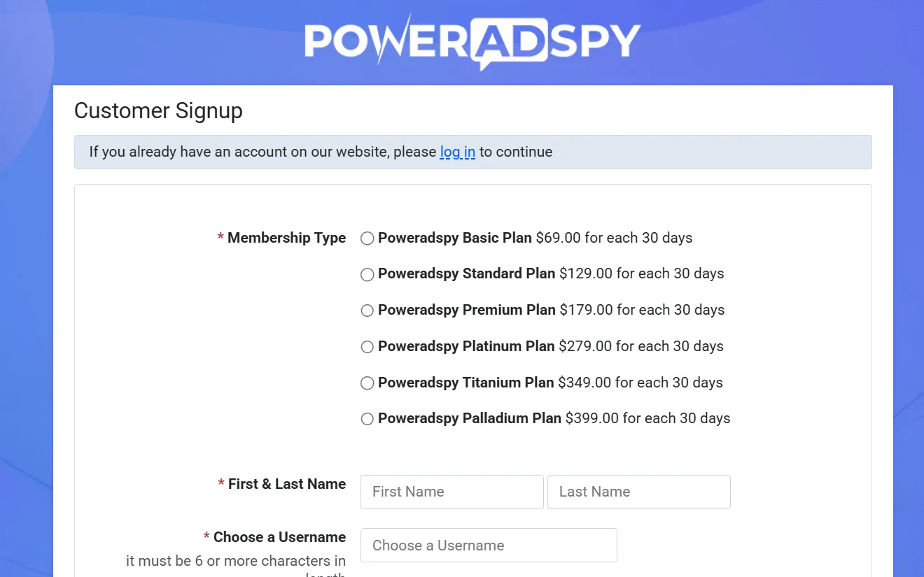 poweradspy login step 4