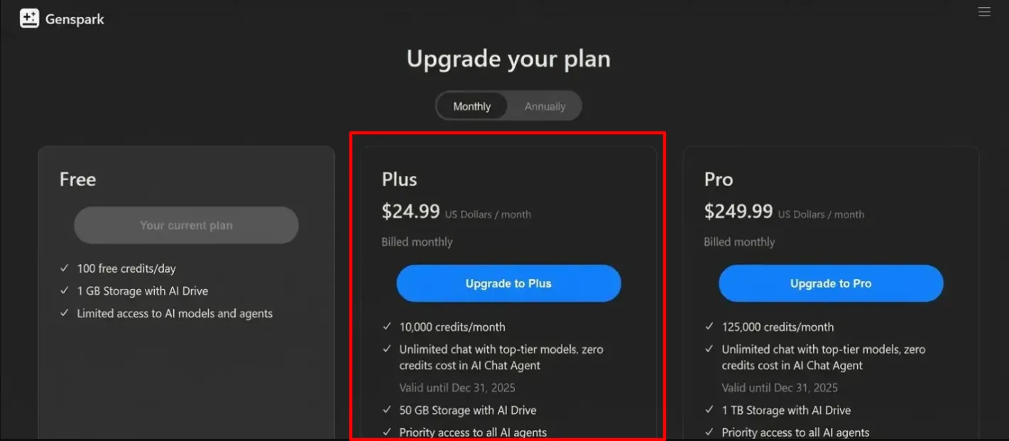 genspark plus plan