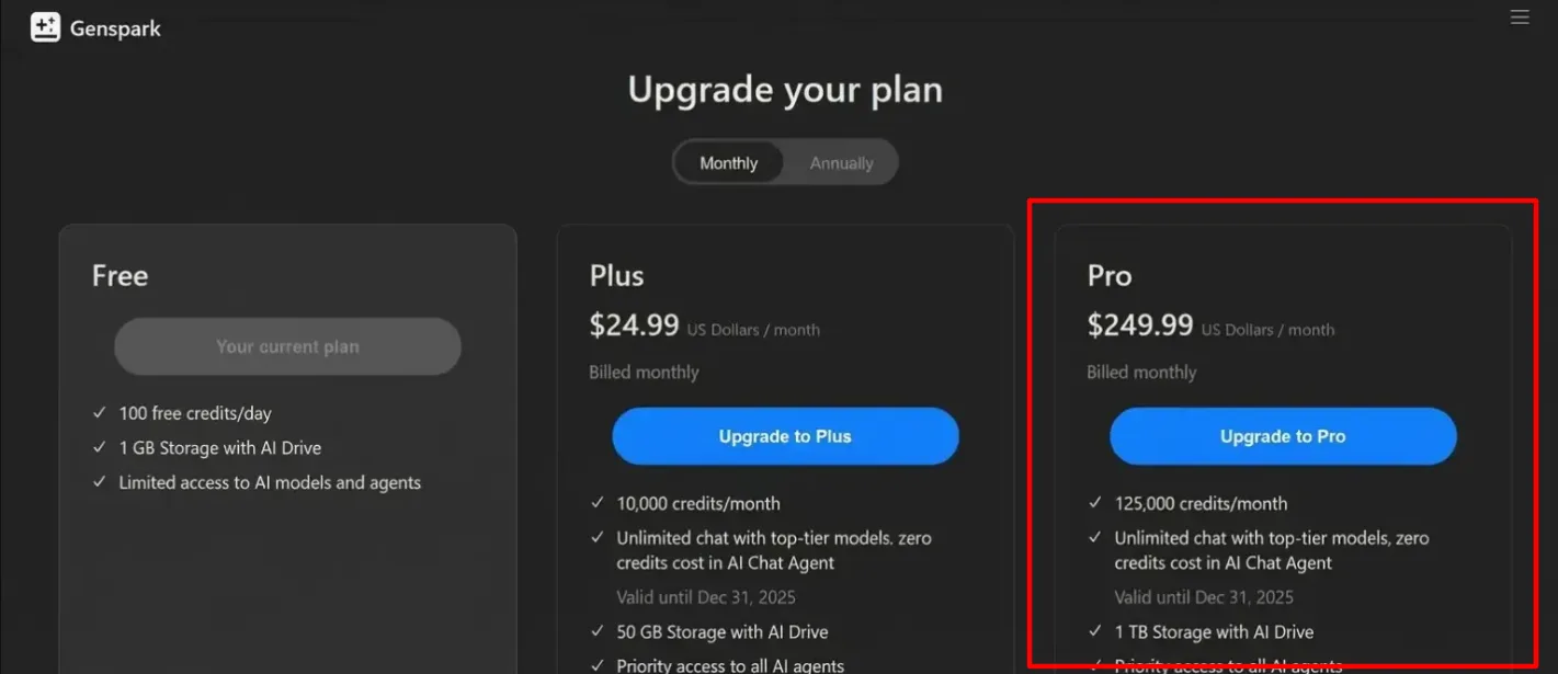 genspark pro plan