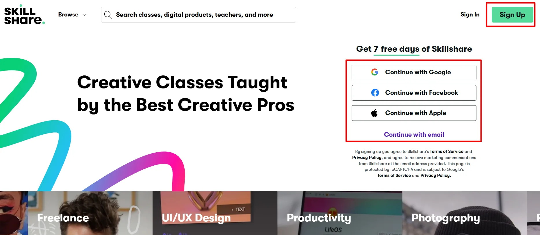 skillshare login step 1