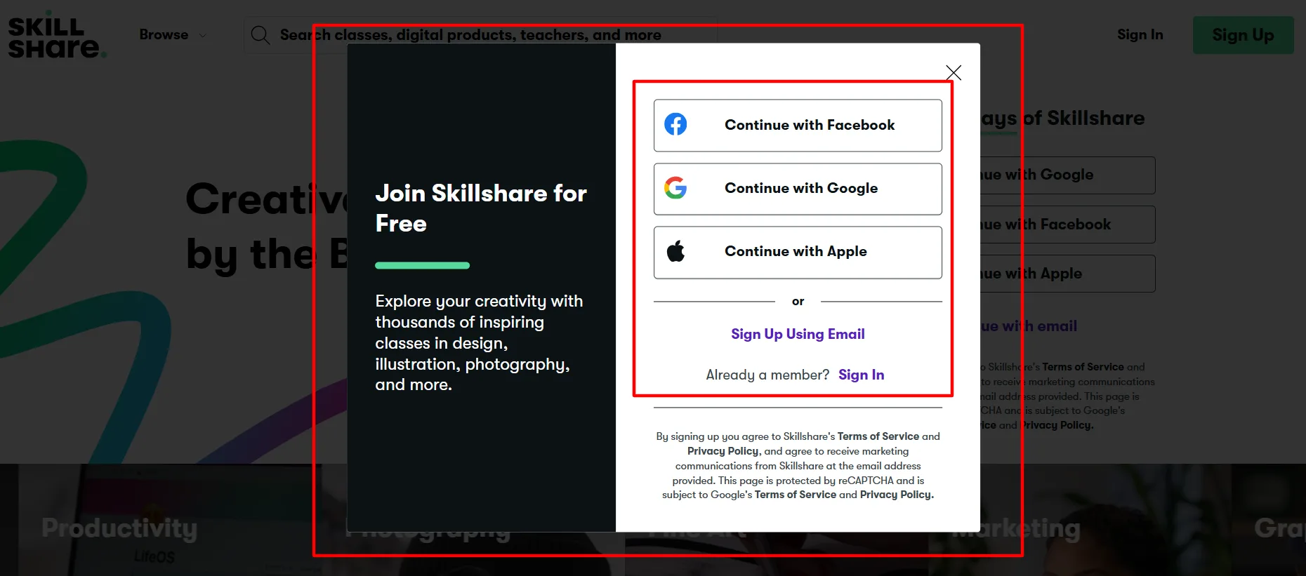 skillshare login step 2