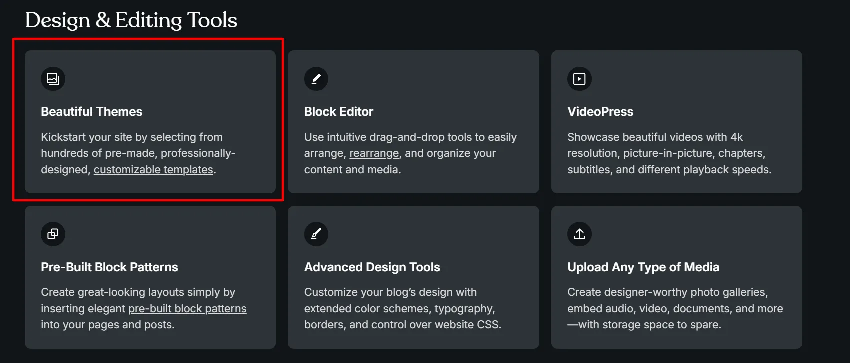 Wordpress core website feature