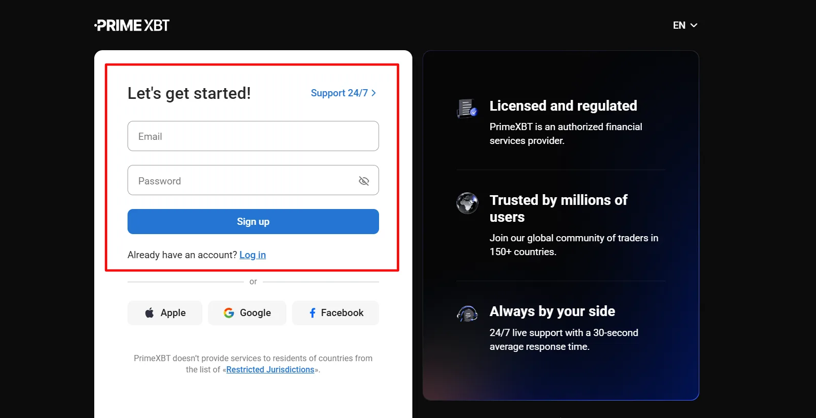primexbt login step 2