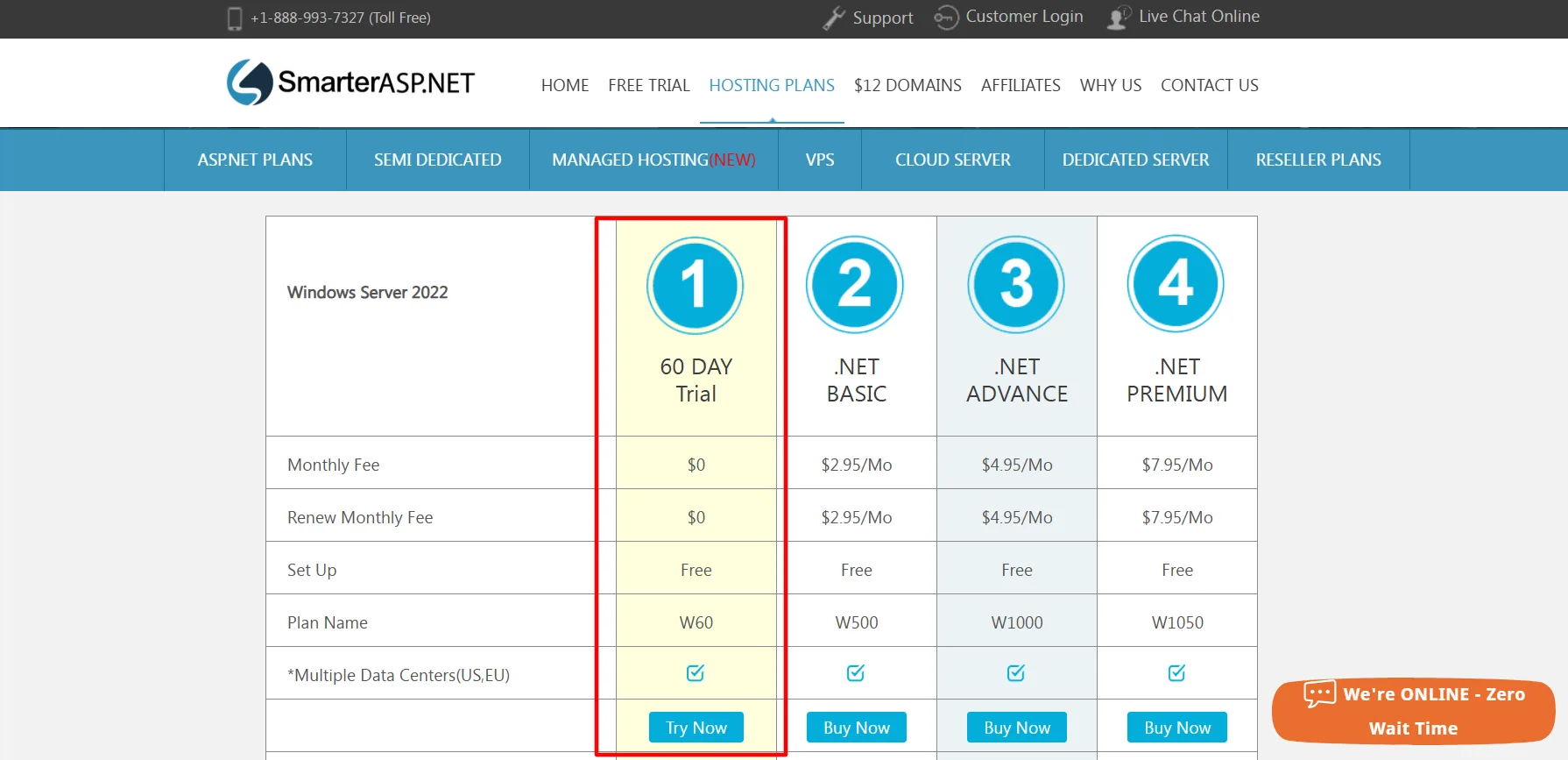 smarterasp 60 days free trial plan