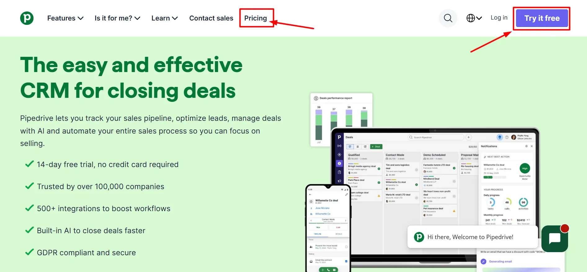 Pipedrive login step 1