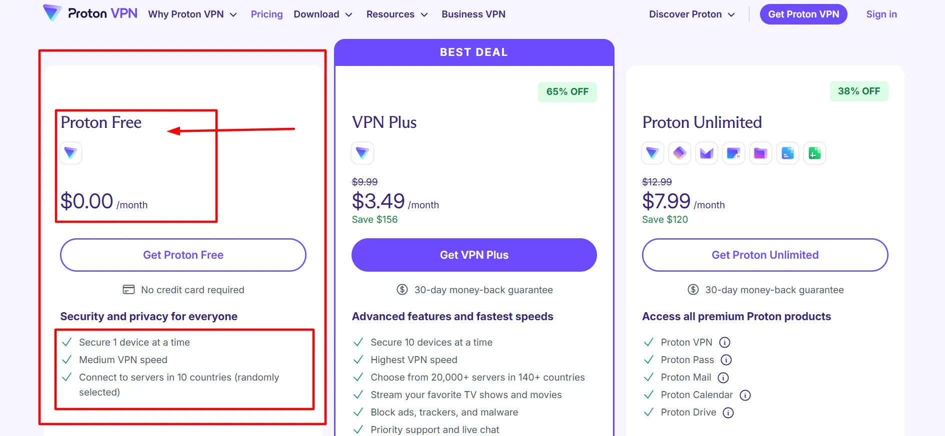 ProtonVPN free plan