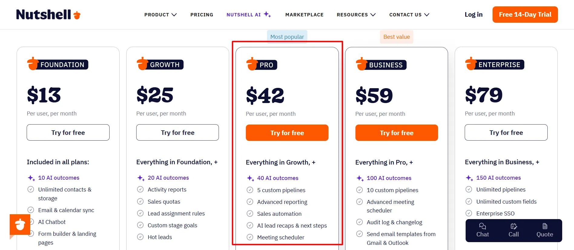 Nutshell Pro plan